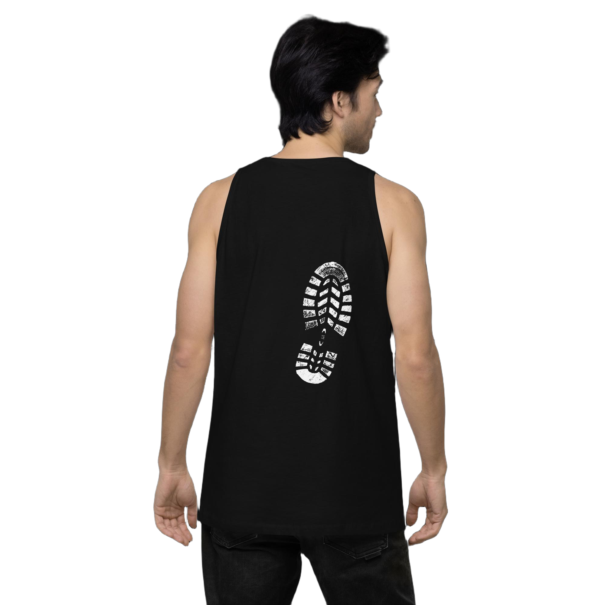 mens-premium-tank-top-black-back-6626c677e81e9.jpg Boot Print Tank - Image 1