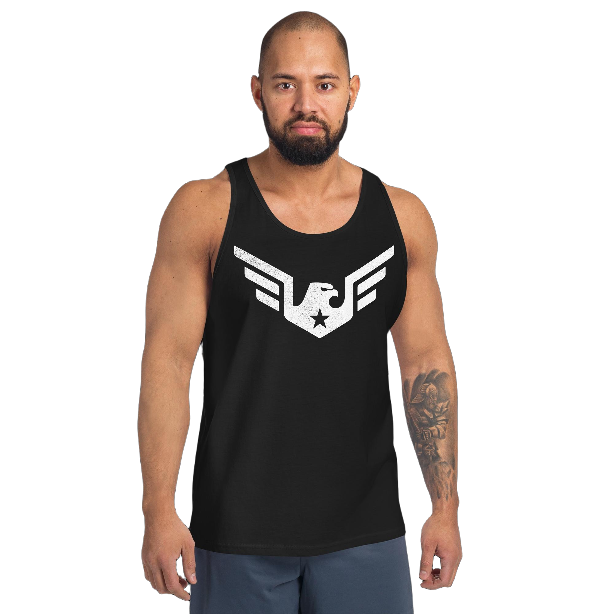 mens-staple-tank-top-black-front-6626ca2c027a3.jpg Eagle Tank - Image 1